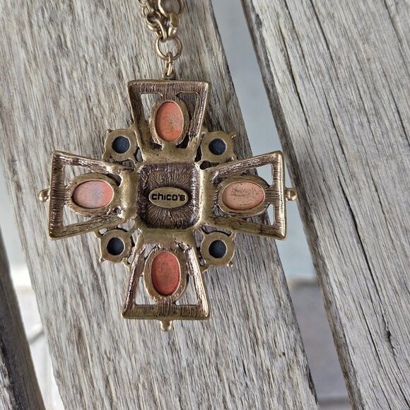 Chico's Medieval Style Goldtone Large Cross Pendant Necklace - Picture 7 of 7
